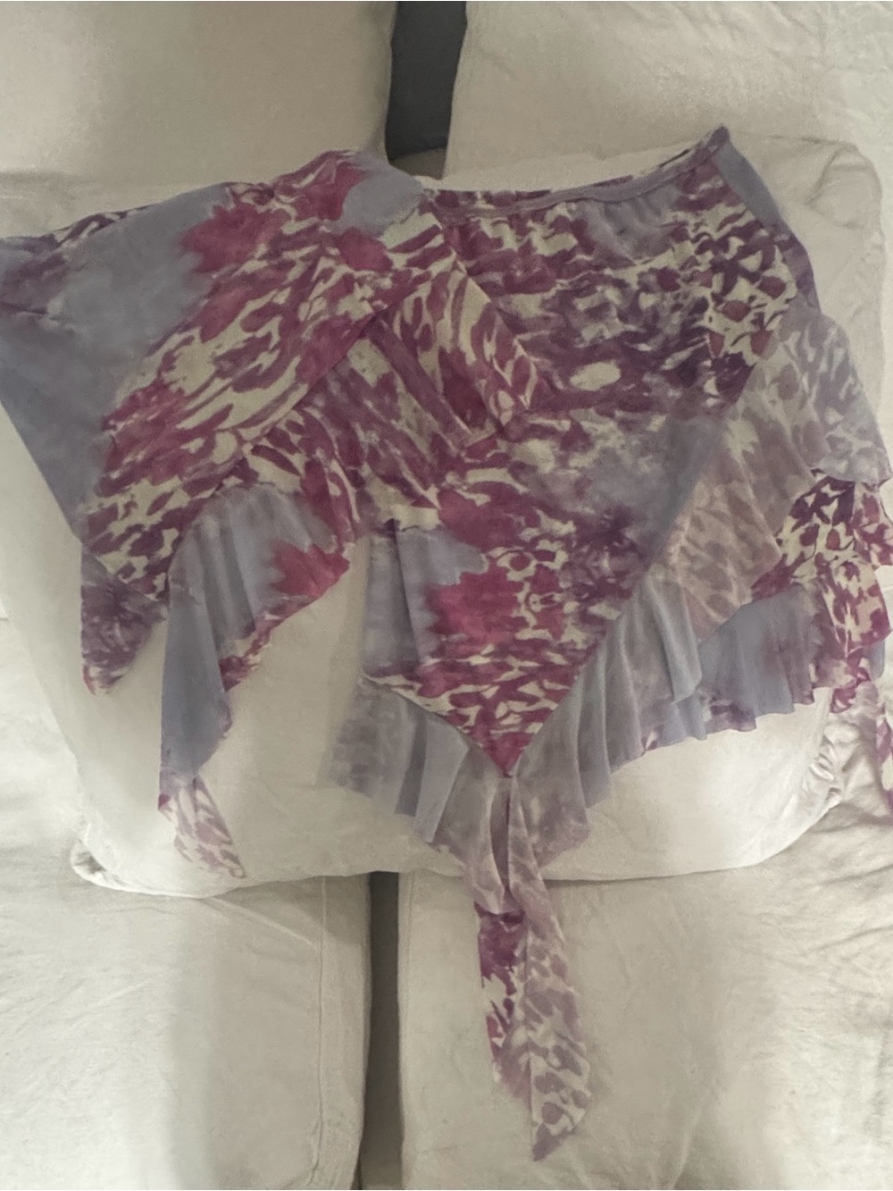 Lavender & Magenta Printed Asymmetric Ruffle Skirt & matching tube top set.